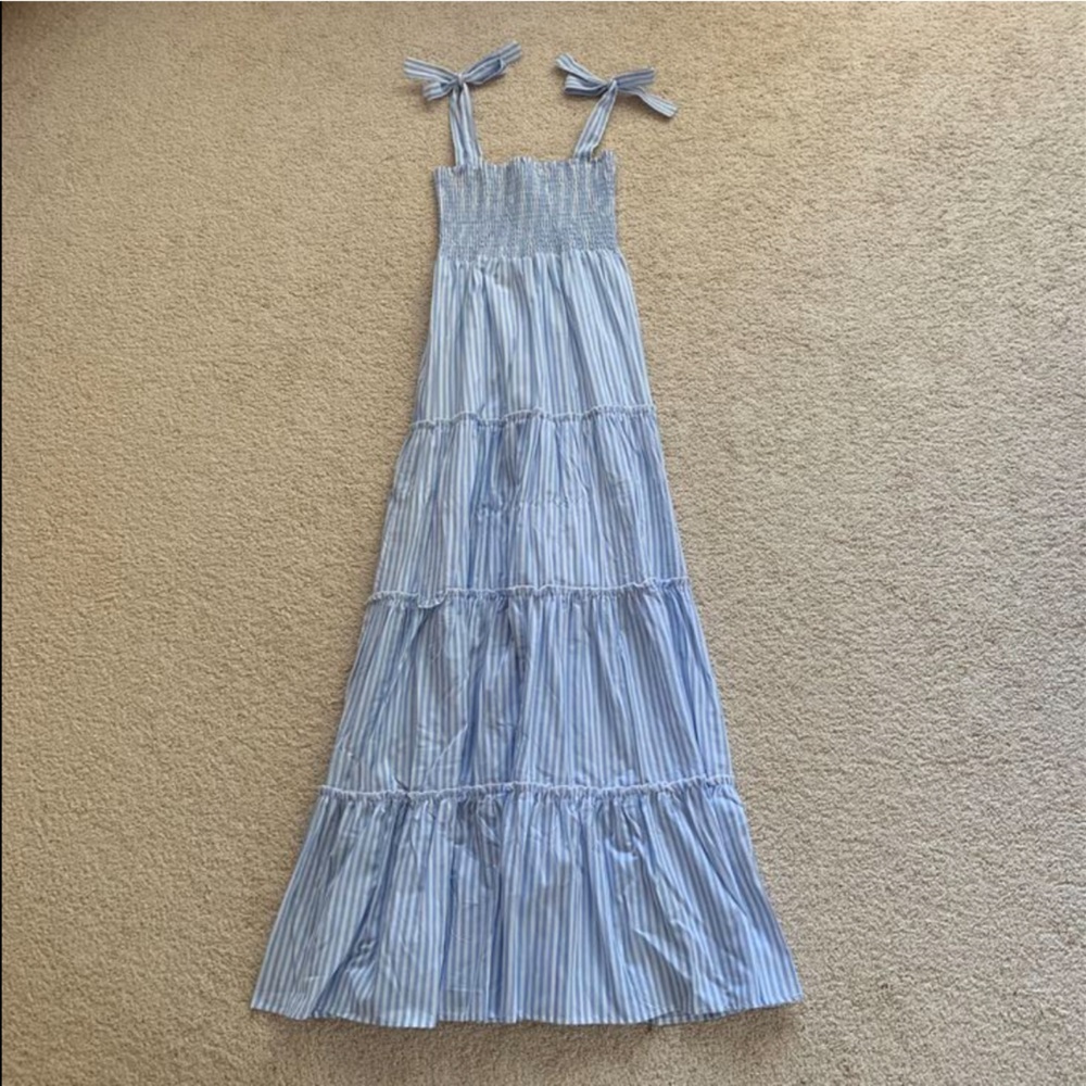 Pink Lily x Cmcoving blue pinstripe maxi dress
